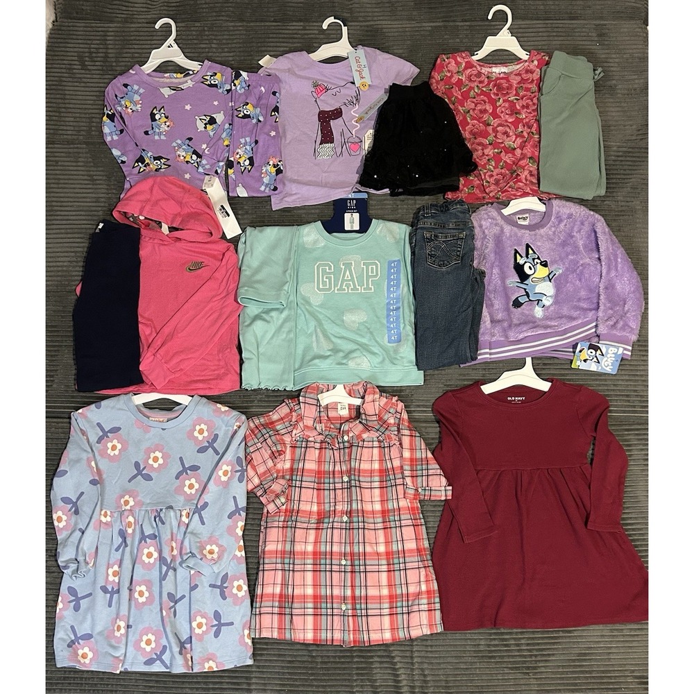 Huge Lot Girls Size 4 5 Clothes NEW &EUC Winter Dress Nike Gap Jeans Bluey 4/5